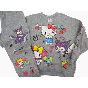 Hello Kitty & Friends Womens L 12-14 Gray Sweatshirt Joggers 2pc Set New